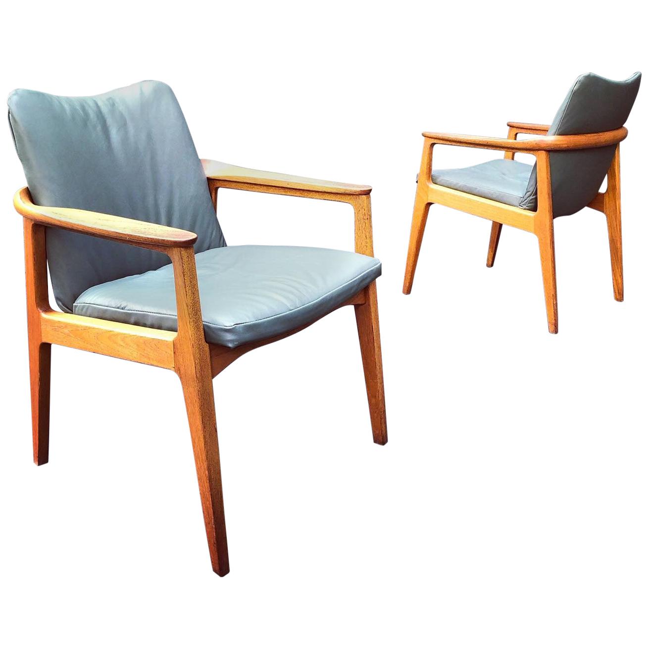 Pair of Midcentury Danish Modern Teak and Leather Chairs by Sigvard Bernadotte