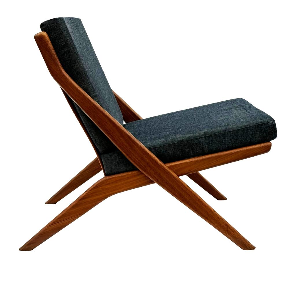 Pair of Mid Century Danish Modern Teak Scissor Lounge Chairs by Folke Ohlsson For Sale 4
