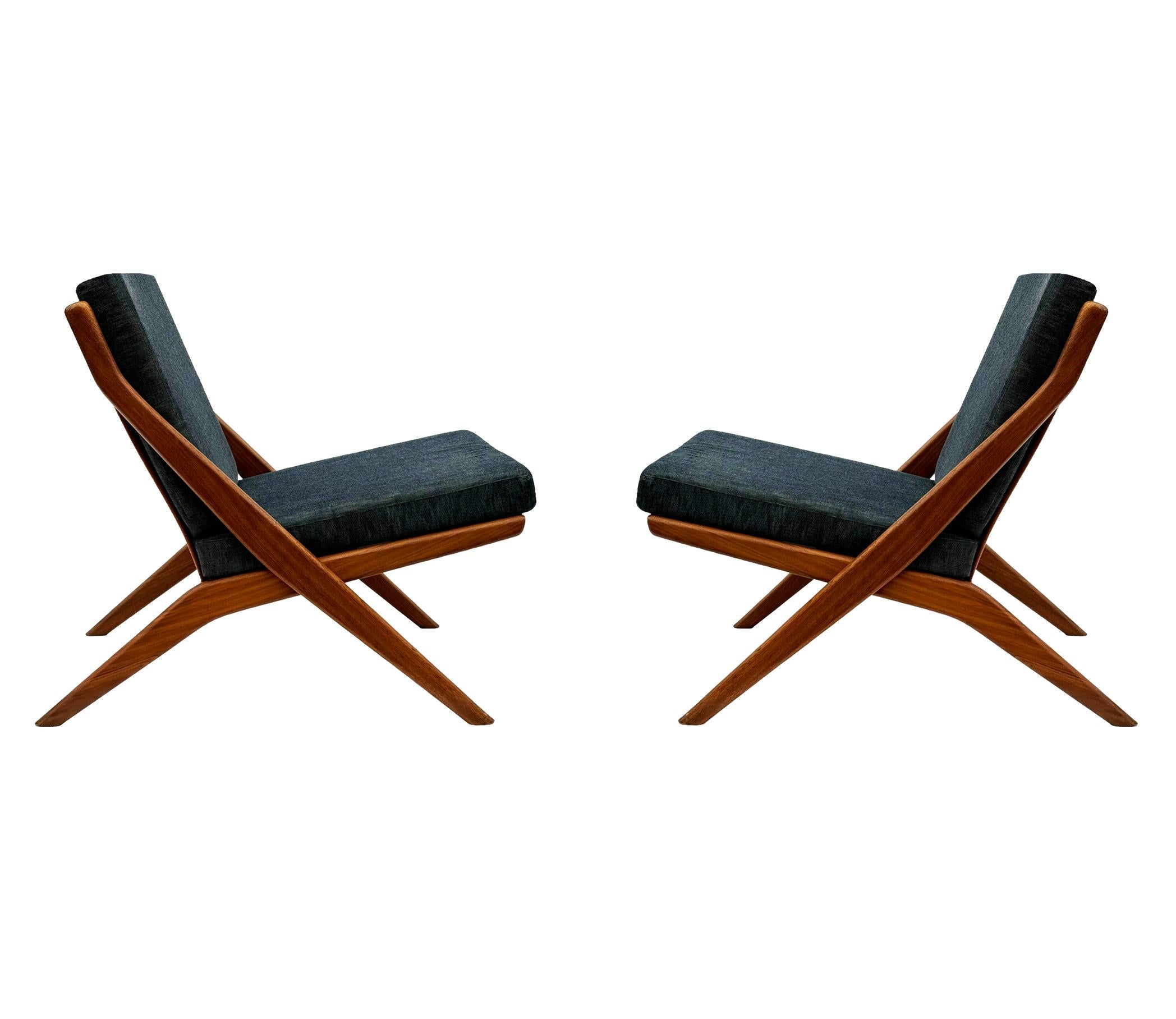 Pair of Mid Century Danish Modern Teak Scissor Lounge Chairs by Folke Ohlsson For Sale 6