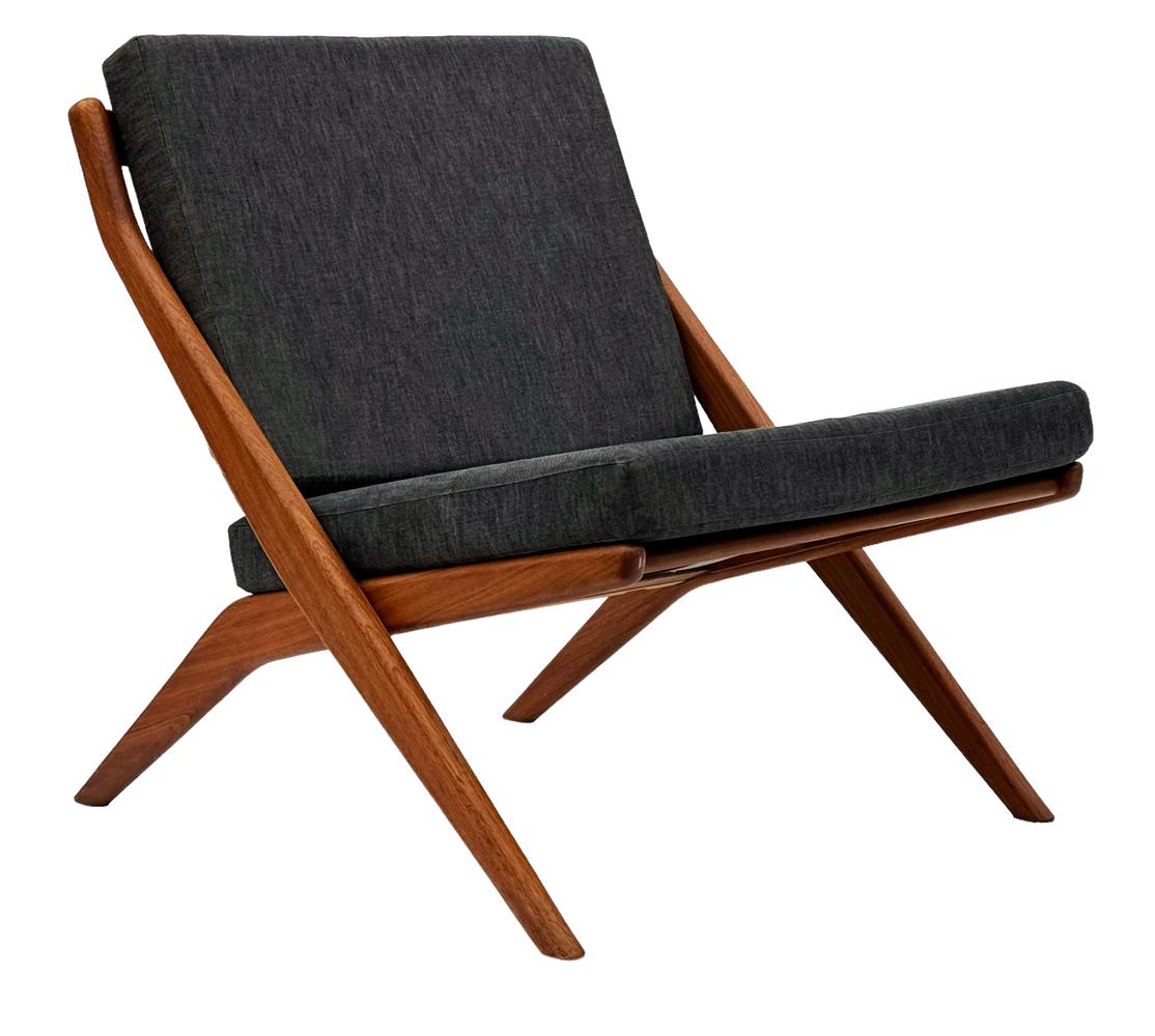Pair of Mid Century Danish Modern Teak Scissor Lounge Chairs by Folke Ohlsson For Sale 7