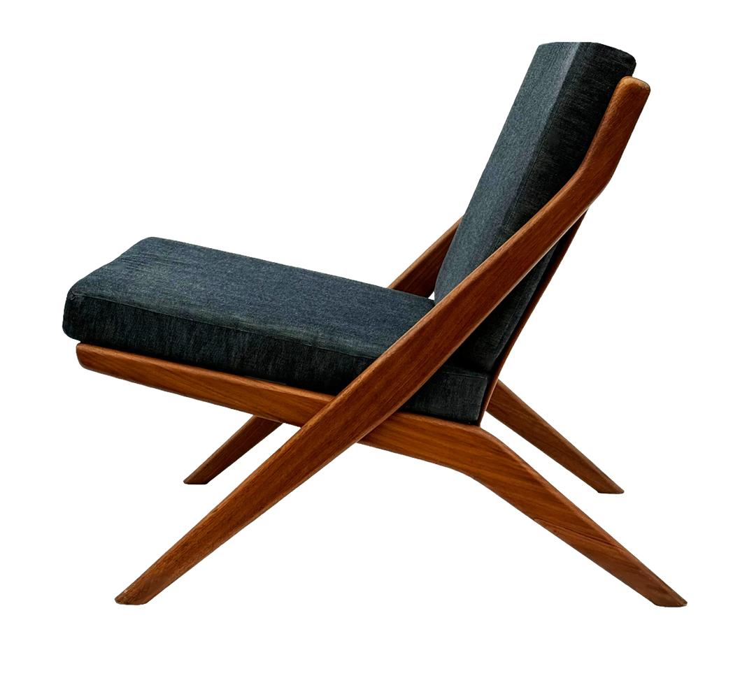 Scandinavian Modern Pair of Mid Century Danish Modern Teak Scissor Lounge Chairs by Folke Ohlsson For Sale
