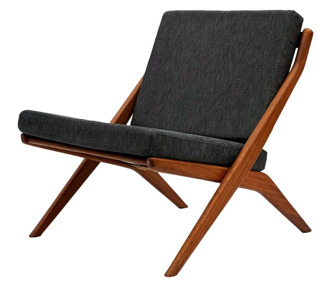 Pair of Mid Century Danish Modern Teak Scissor Lounge Chairs by Folke Ohlsson For Sale 2