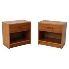 Pair of Mid century Danish modern teak single drawer nightstands with handles