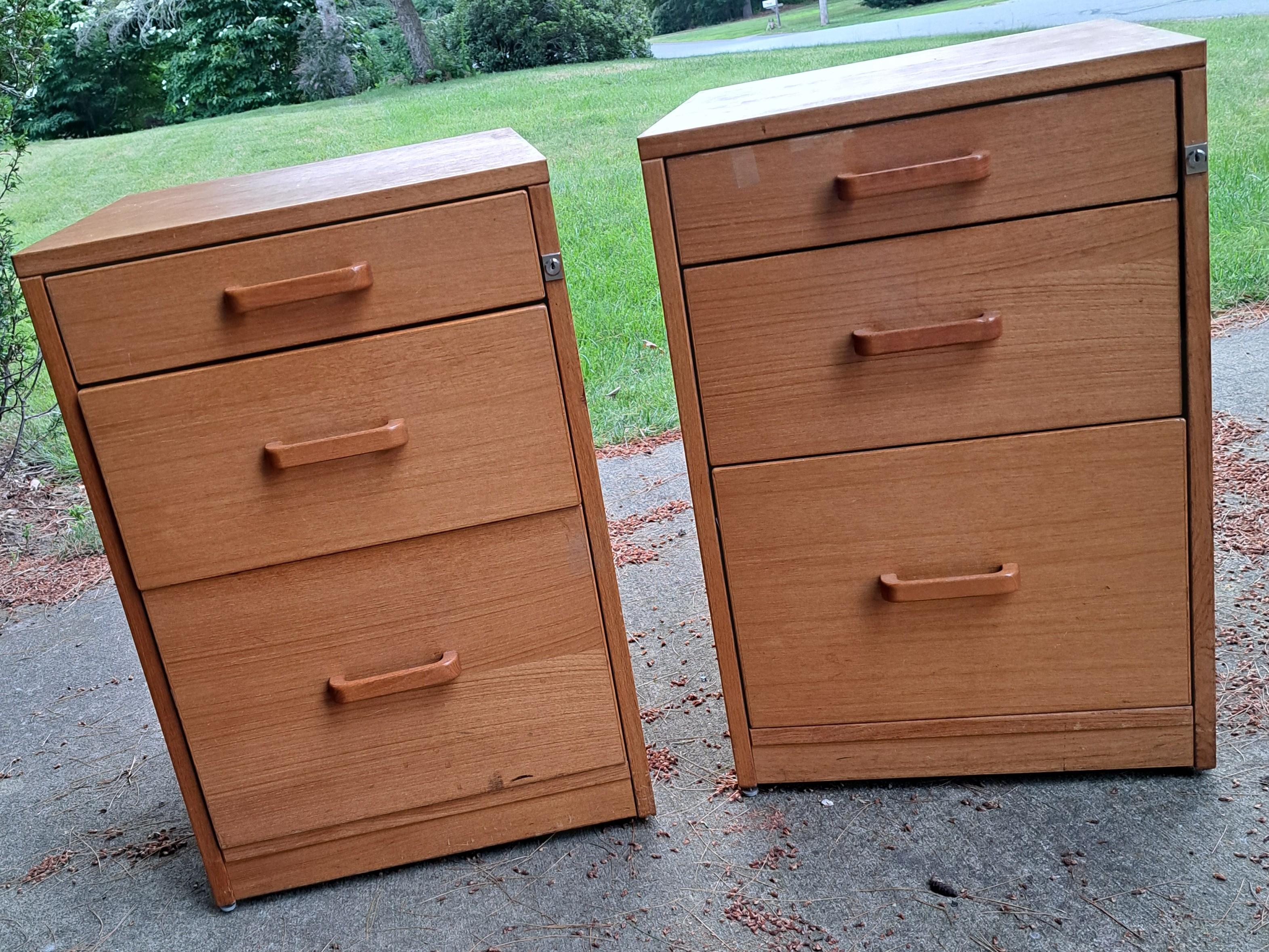 Mid-Century Modern Pair of Mid Century Danish Modern Teak Three Drawer File Cabinets