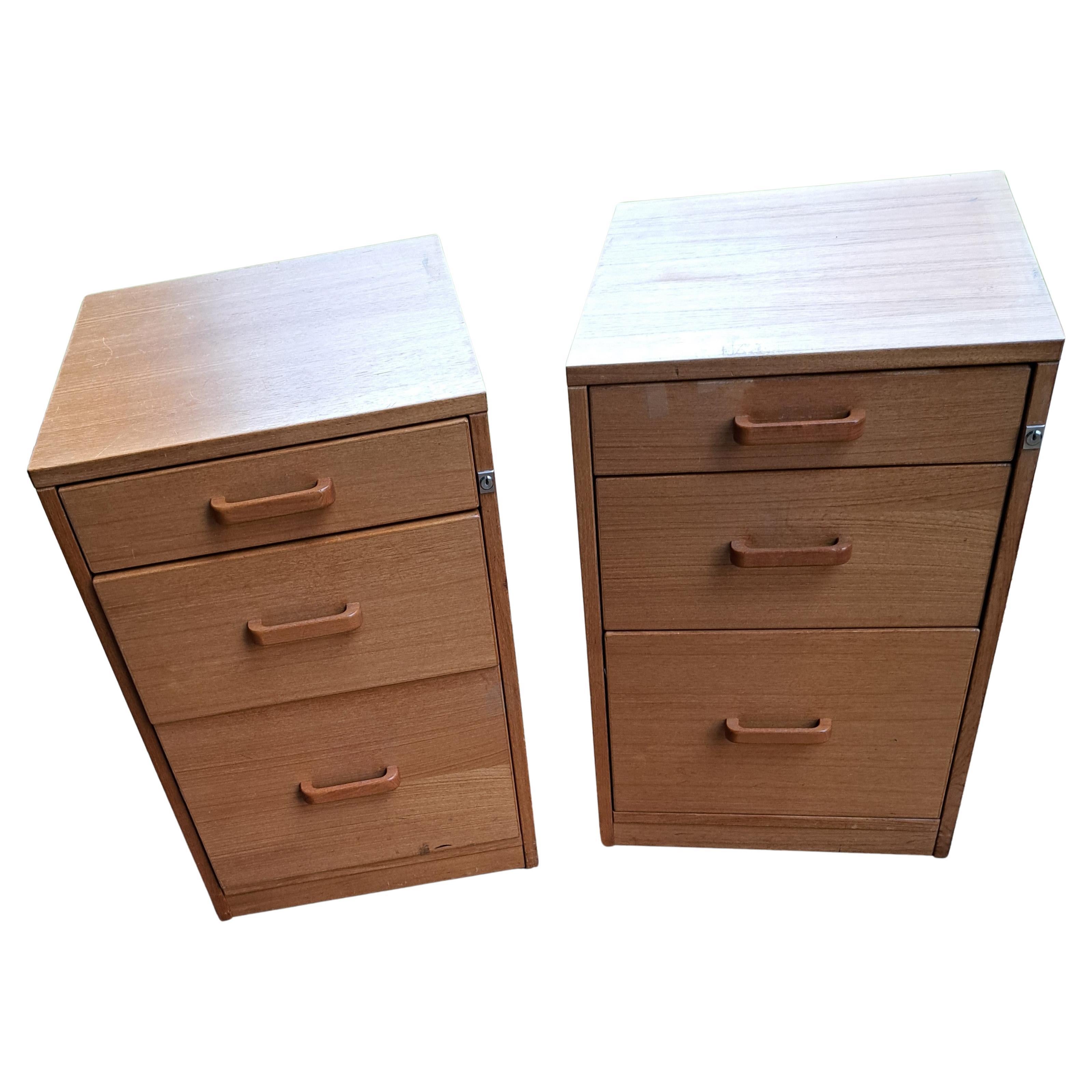 Pair of Mid Century Danish Modern Teak Three Drawer File Cabinets
