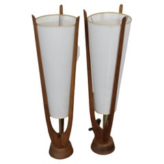 Pair of Mid-Century Danish Modern Tornado Funnel Table Lamps