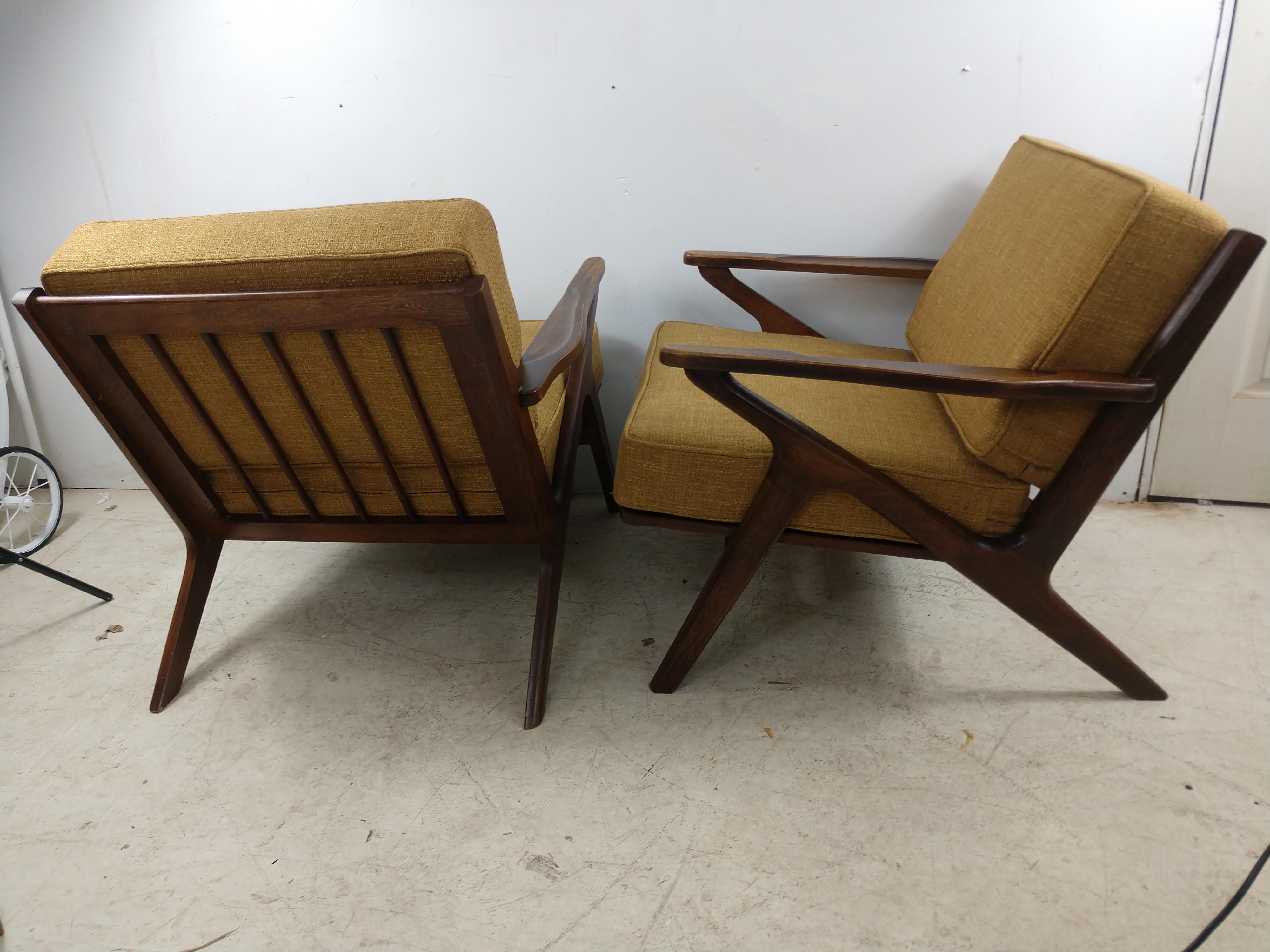 Hand-Crafted Pair of Mid Century Danish Modern Z Lounge Chairs, c 1960+