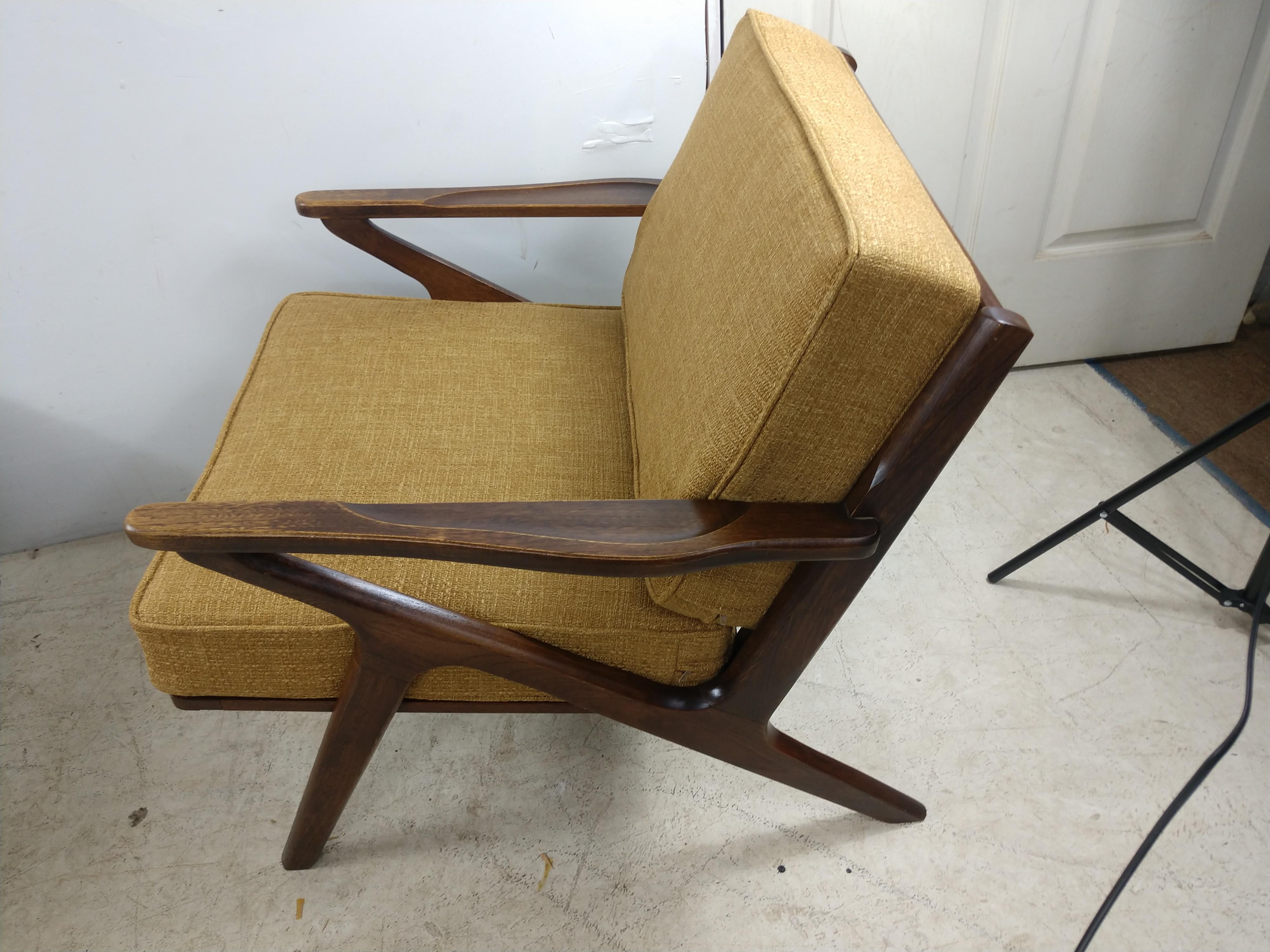 Fabric Pair of Mid Century Danish Modern Z Lounge Chairs, c 1960+