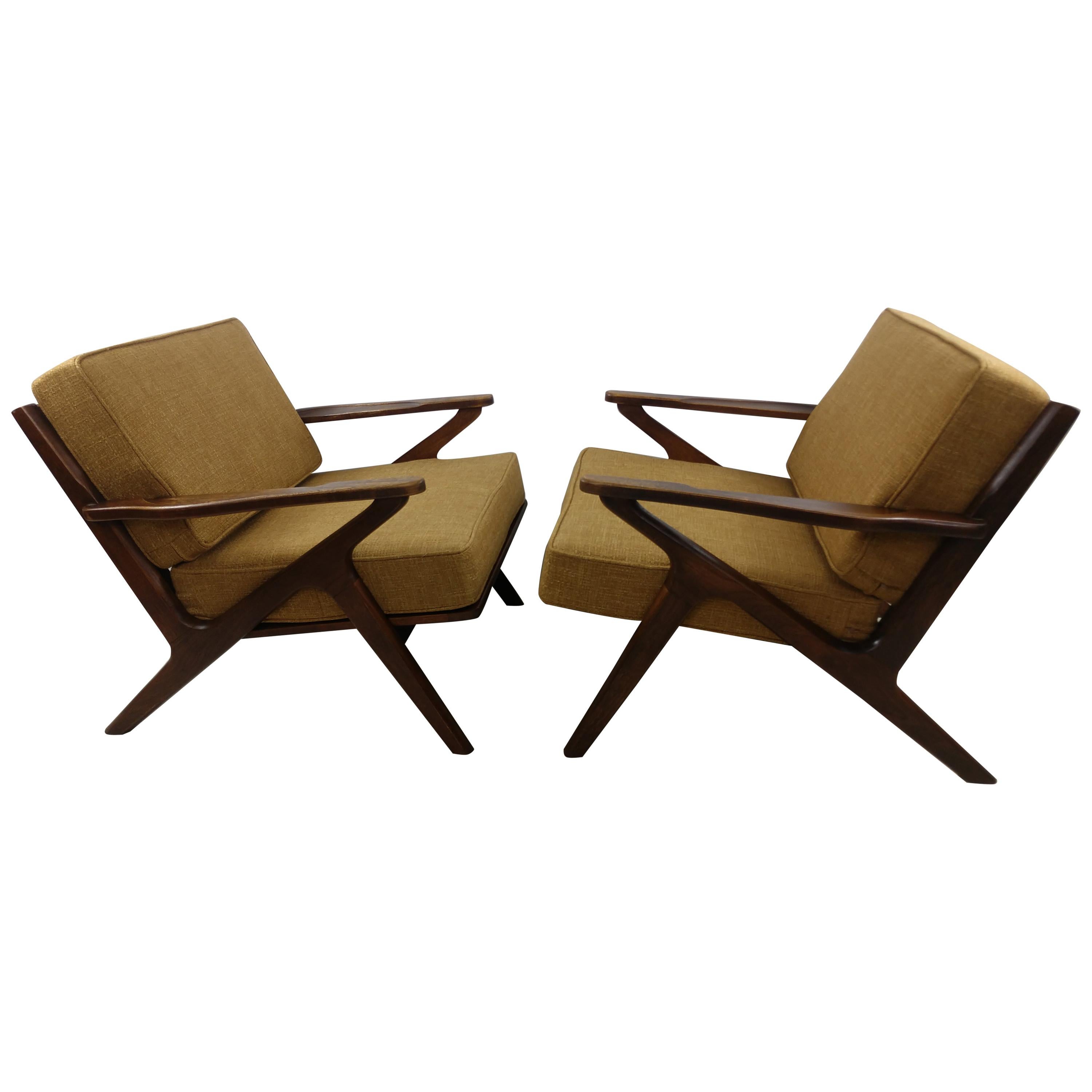 Pair of Mid Century Danish Modern Z Lounge Chairs, c 1960+
