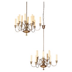 Pair of Mid-Century Danish Spiral Armed Chandeliers