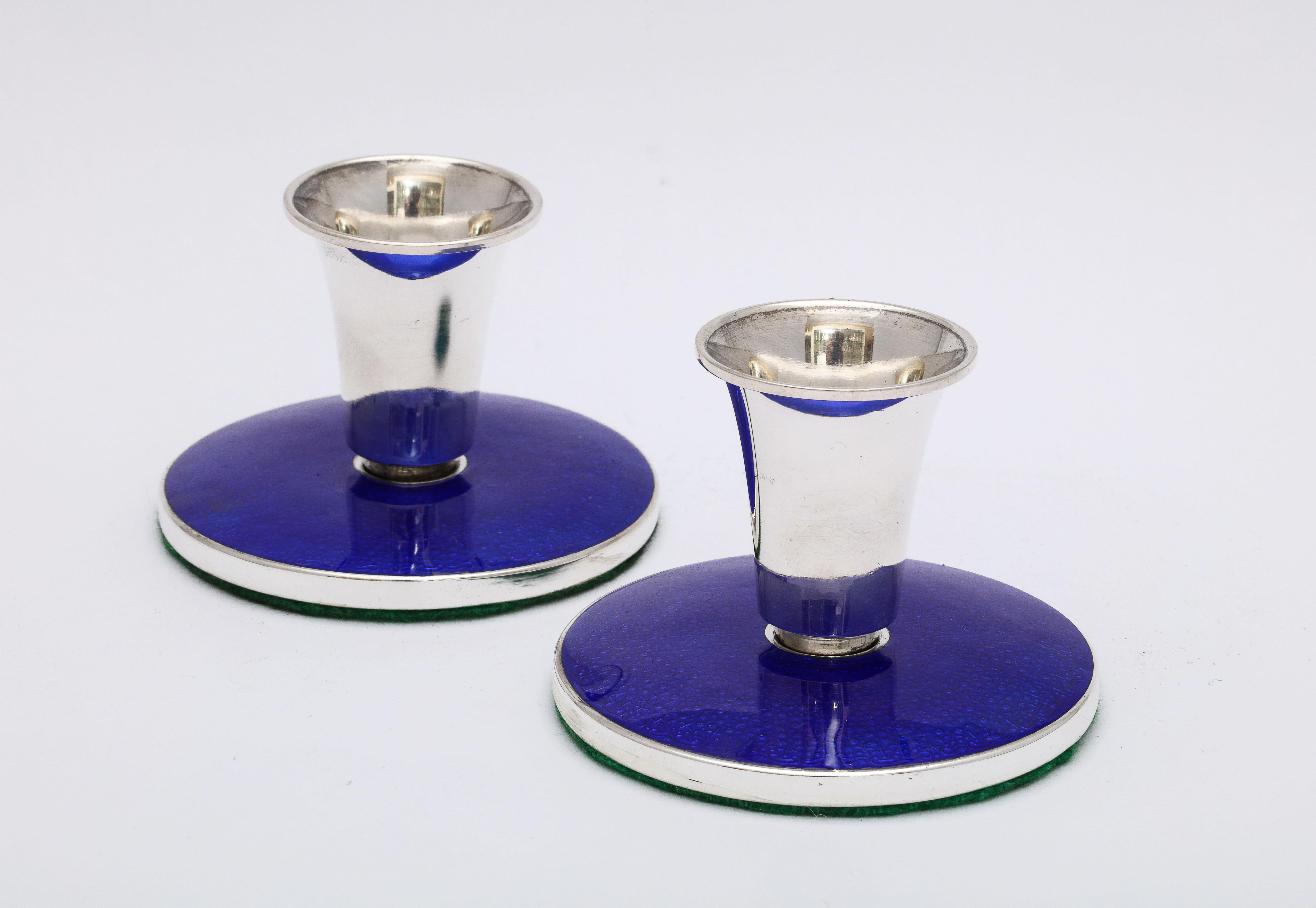Mid-Century Modern Pair of Midcentury Danish Sterling Silver and Cobalt Blue Enamel Candlesticks