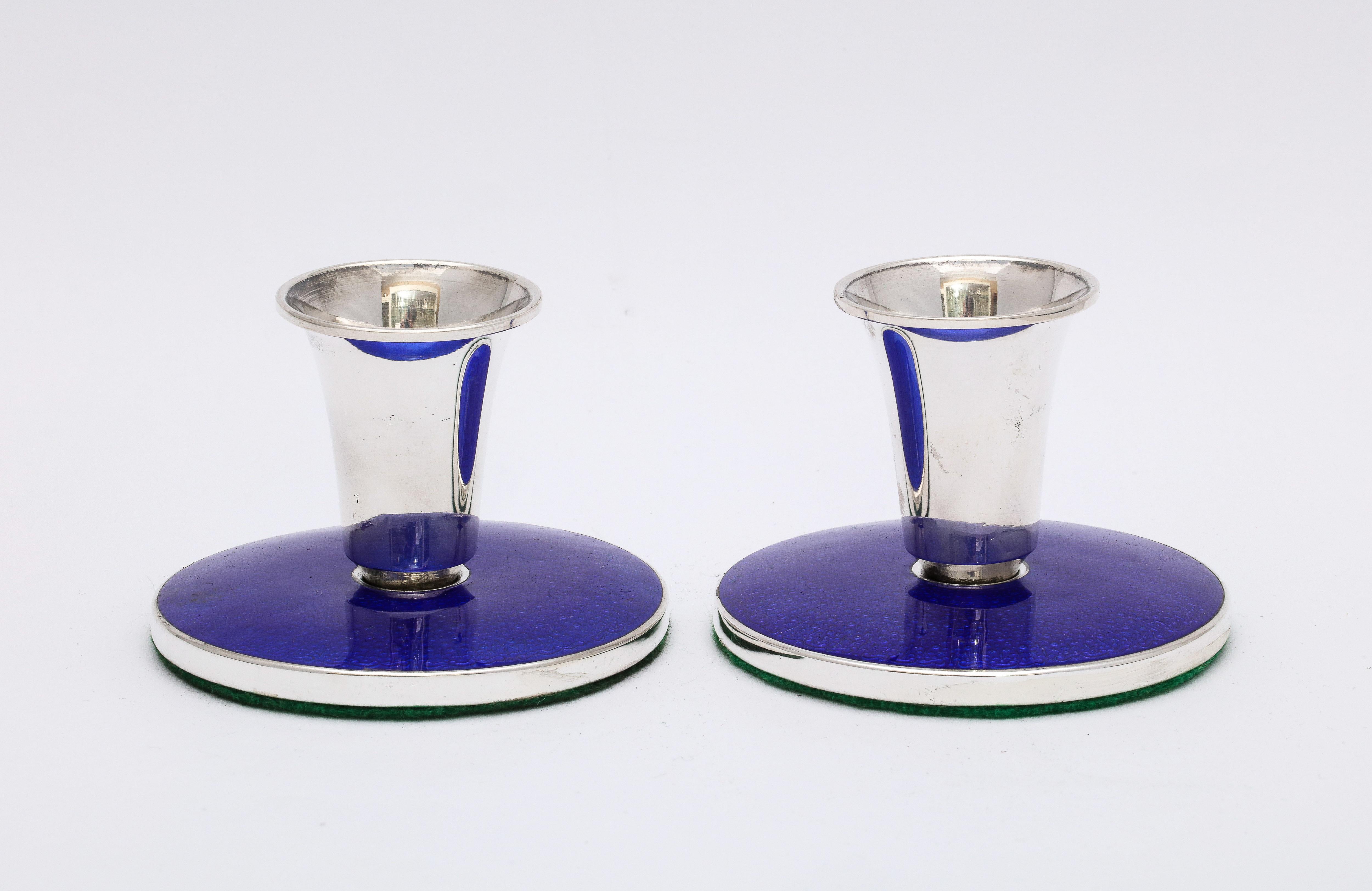 Mid-20th Century Pair of Midcentury Danish Sterling Silver and Cobalt Blue Enamel Candlesticks