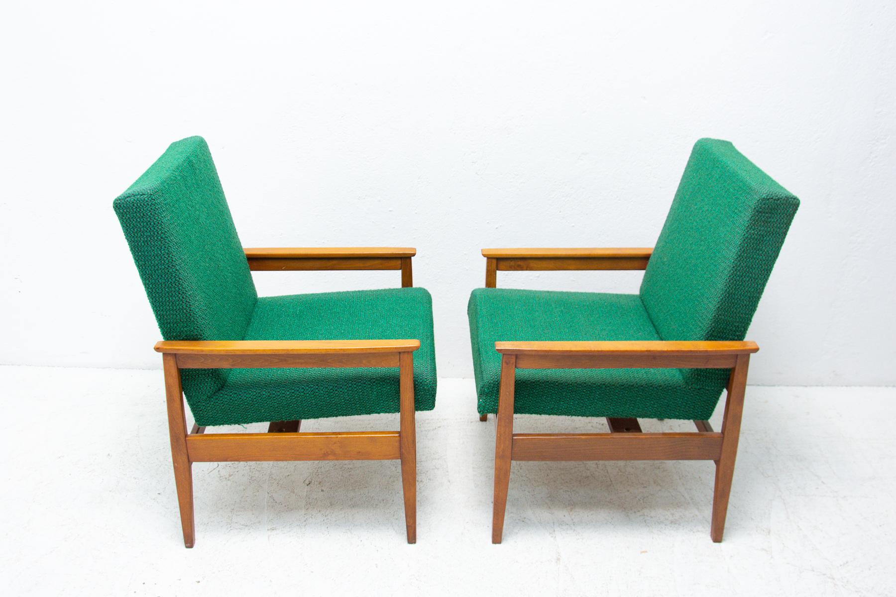 Fabric Pair of Mid Century Danish Style Armchairs, 1960's