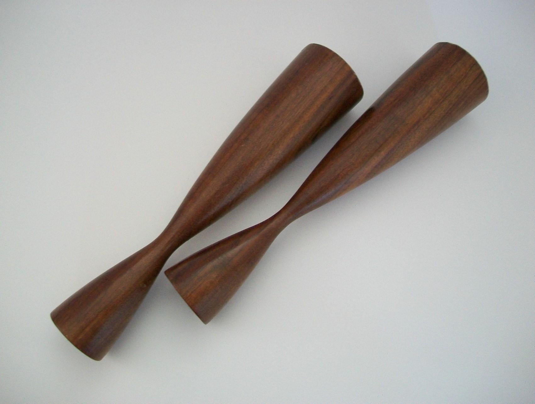 20th Century Pair of Midcentury Danish Teak Candlesticks, Signed, Denmark, circa 1960s For Sale