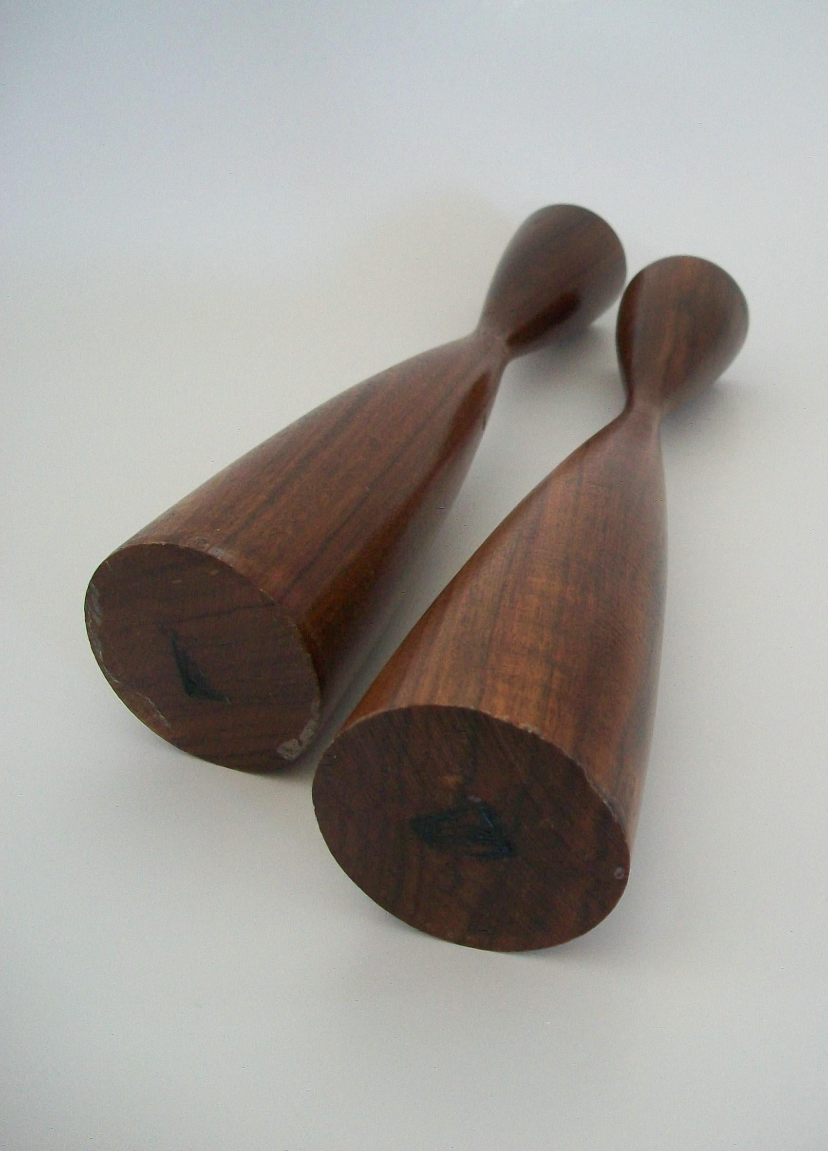 Pair of Midcentury Danish Teak Candlesticks, Signed, Denmark, circa 1960s For Sale 3