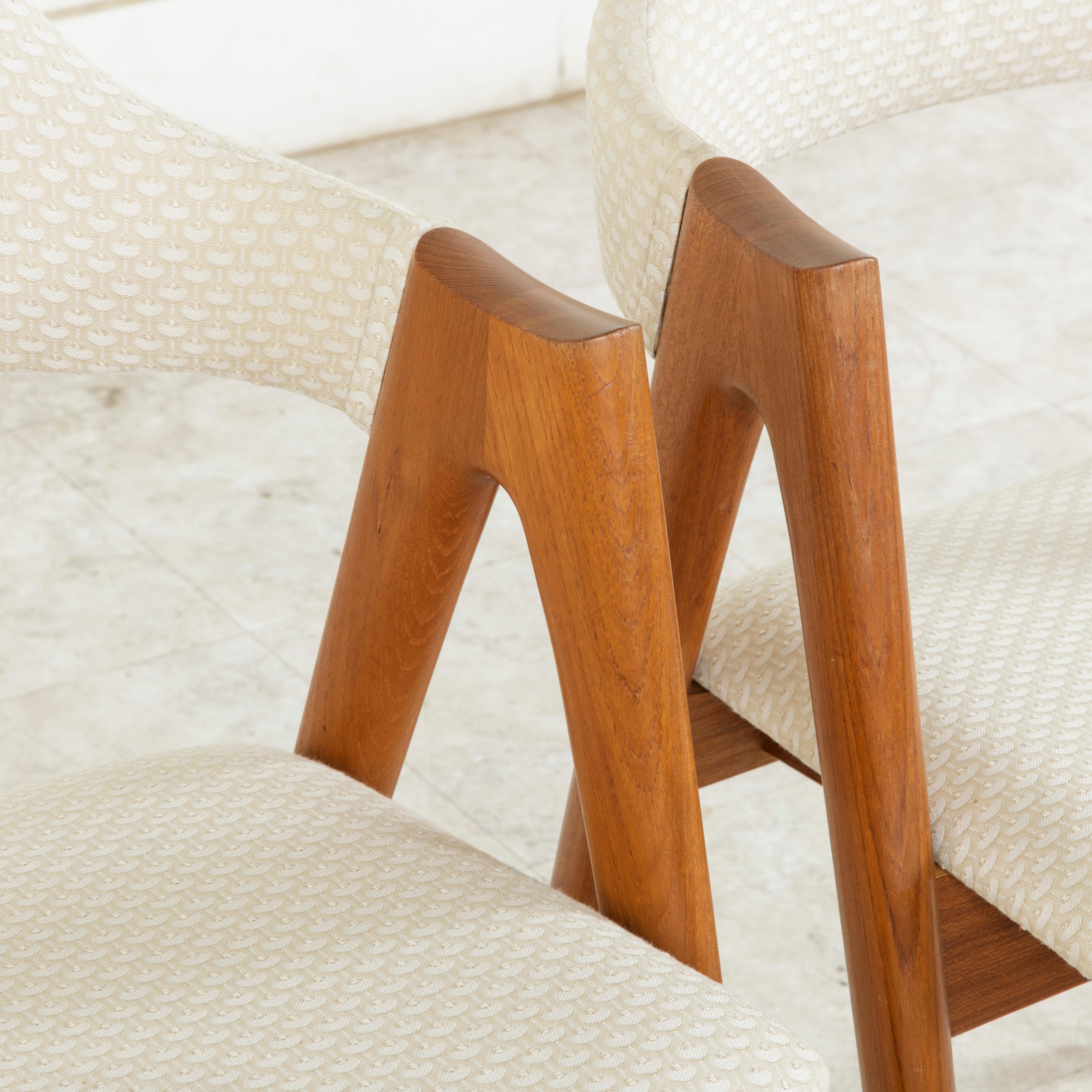 Upholstery Pair of Midcentury Danish Teak Compass Chairs Designed by Kai Kristiansen