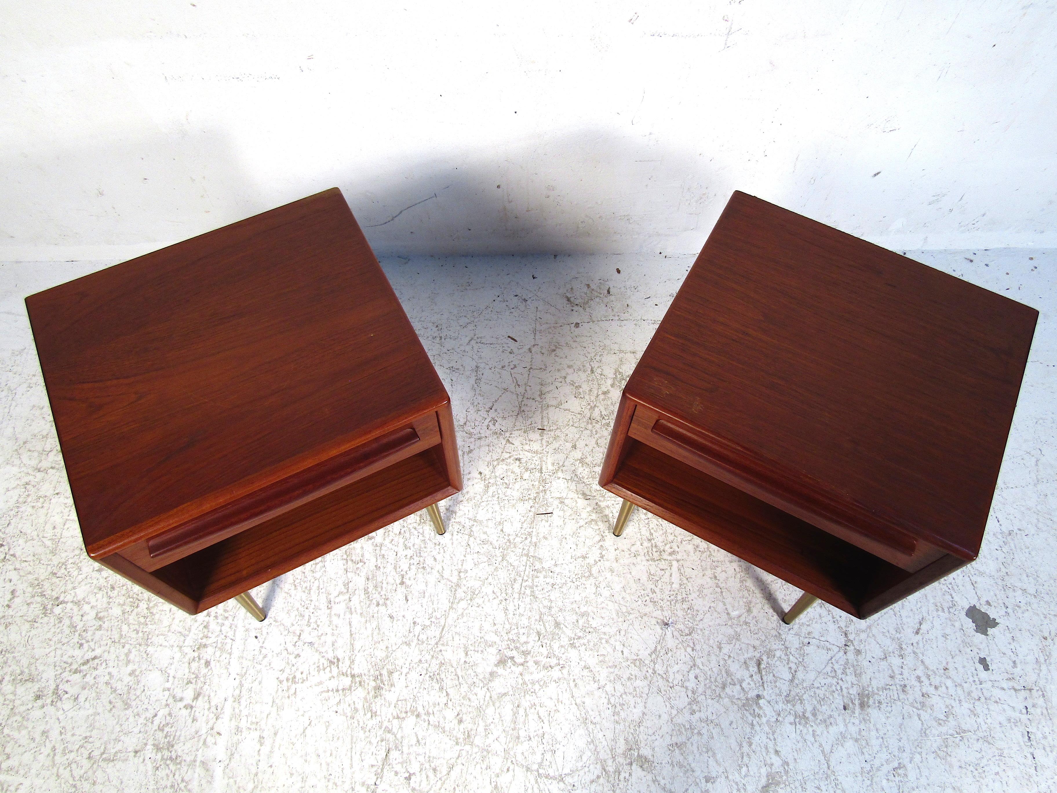 Brass Pair of Midcentury Danish Teak Nightstands