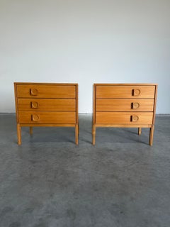 Pair of Mid Century Danish Three Drawer Chests, Bedside Table Nightstands