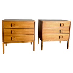 Pair of Mid Century Danish Three Drawer Chests, Bedside Table Nightstands