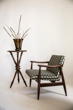 Pair of Midcentury David Print Emerald Armchairs, by Kedziorek, Europe, 1960s