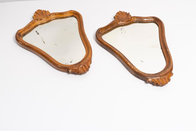 A beautiful small mirrors in a golden decorative frame with flowers. Produced in 1960s in Europe/Italy. The frame is made of wood, painted in gold wood paint. Mirrors are in good vintage condition. original glass. Beautiful set for every interior!