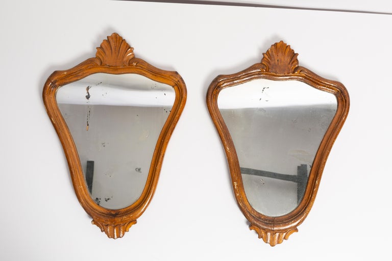 Italian Pair of Mid Century Decorative Vintage Mirrors in Gold Frame, Italy, 1960s For Sale
