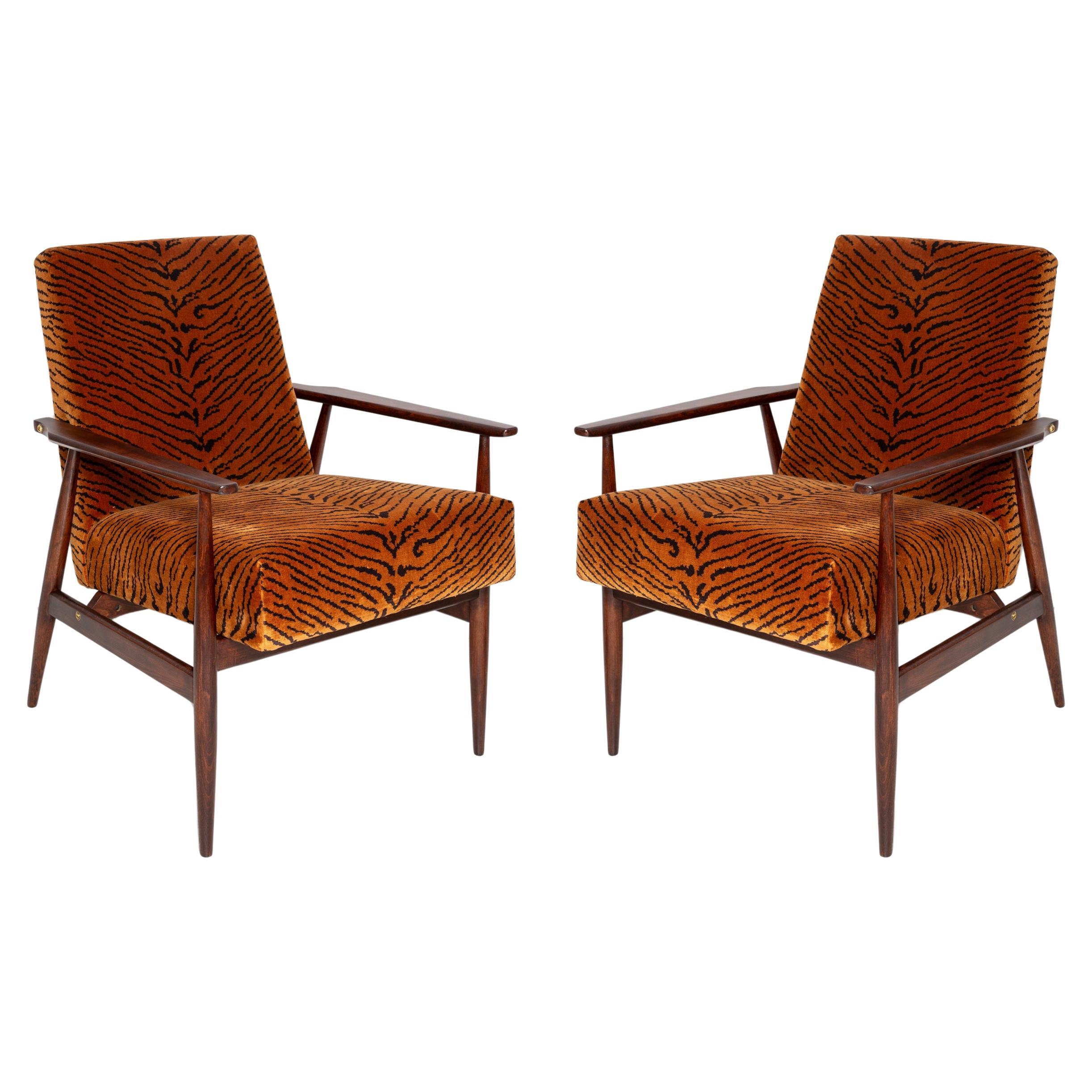 Paire de fauteuils Dante en velours tigré du milieu du siècle, H. Lis, Europe, années 1960 en vente