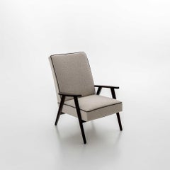 Mid-Century Modern Armchair, Italian Wood Frame, Gray Bouclé, 1960