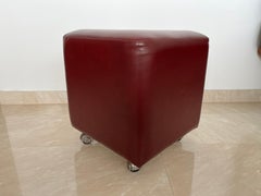 Pair of Midcentury Design Wheel Stools or Tabourets, Artificial Leather, 1970s