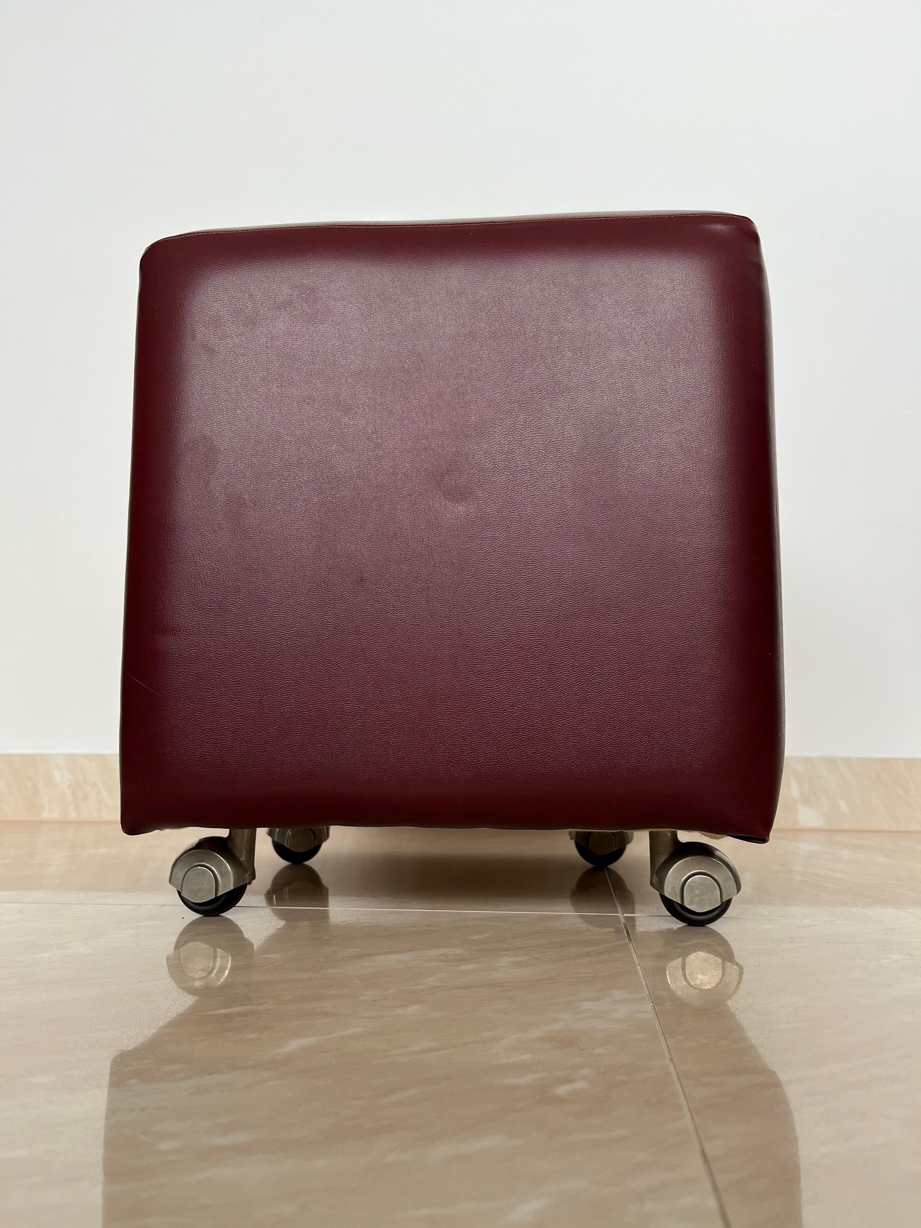 Pair of Midcentury Design Wheel Stools or Tabourets, Artificial Leather, 1970s In Good Condition For Sale In Praha, CZ