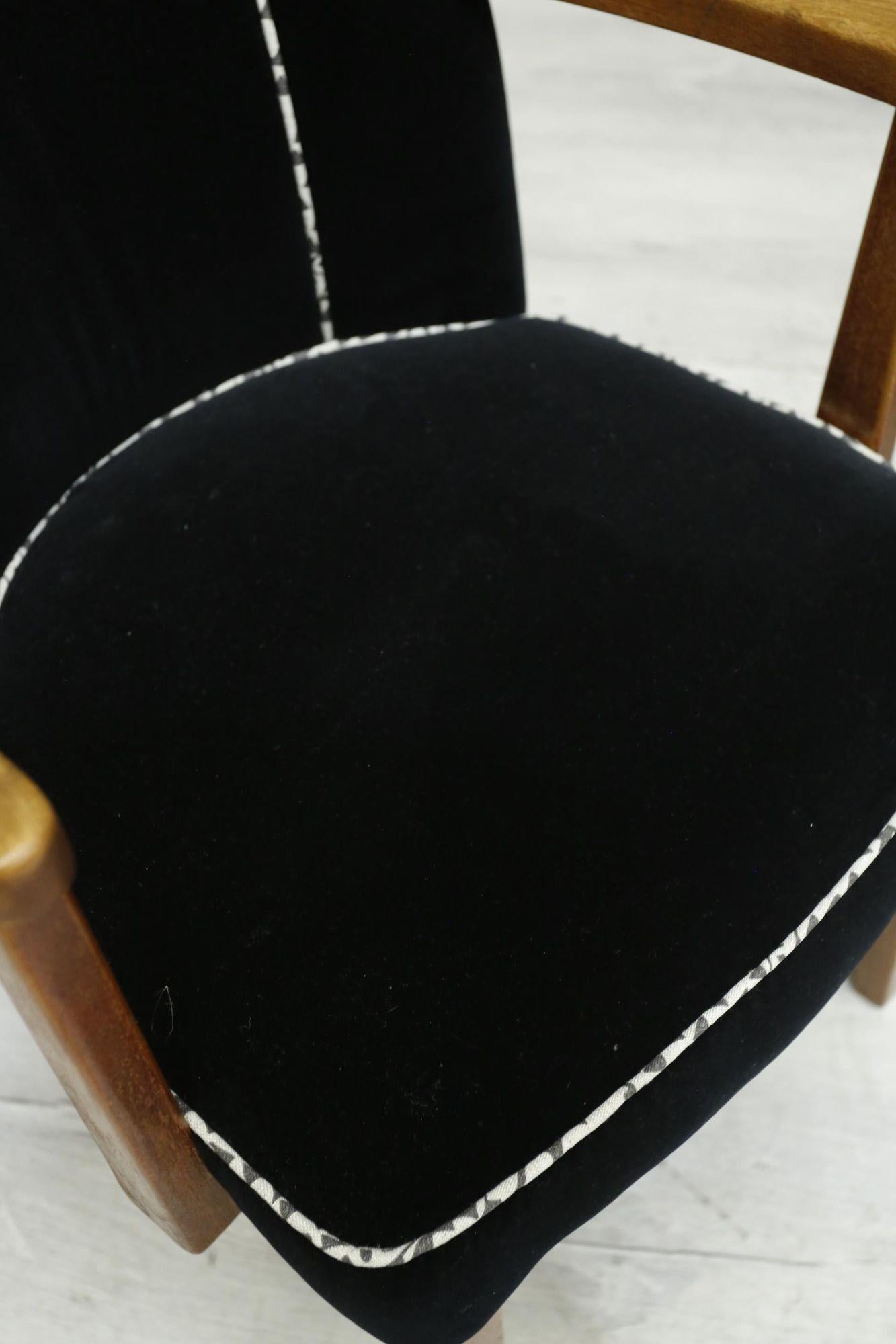 Beech Single Mid century desk chairs- Black velvet For Sale