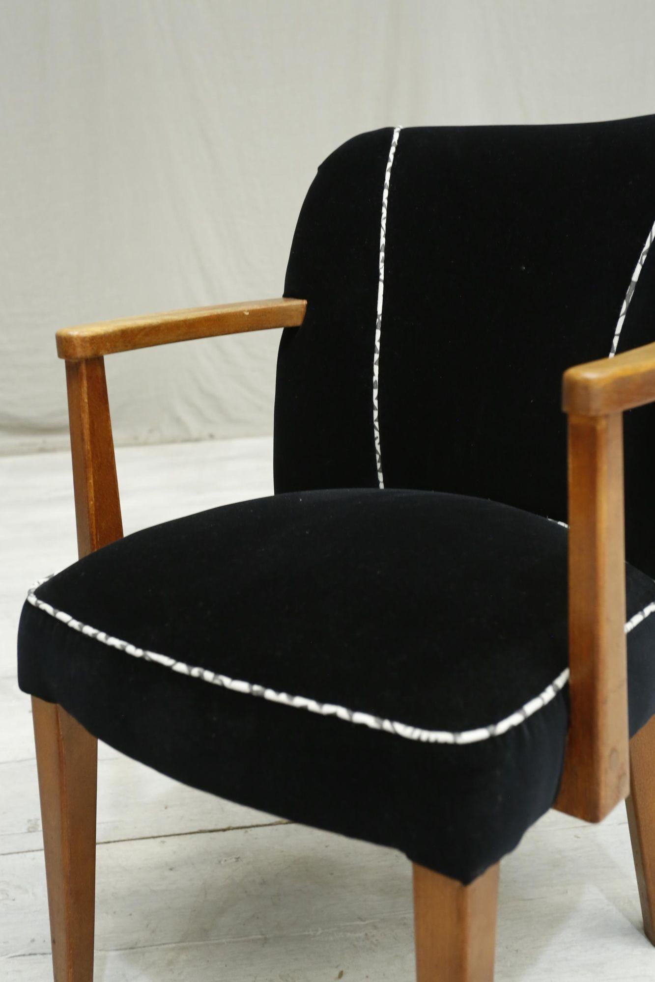 Single Mid century desk chairs- Black velvet For Sale 1