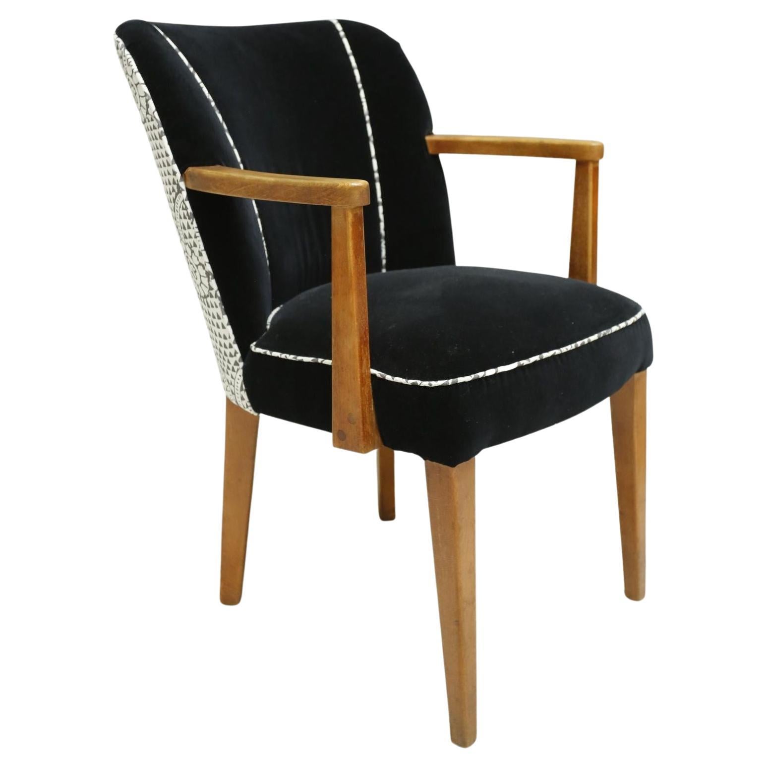 Single Mid century desk chairs- Black velvet For Sale