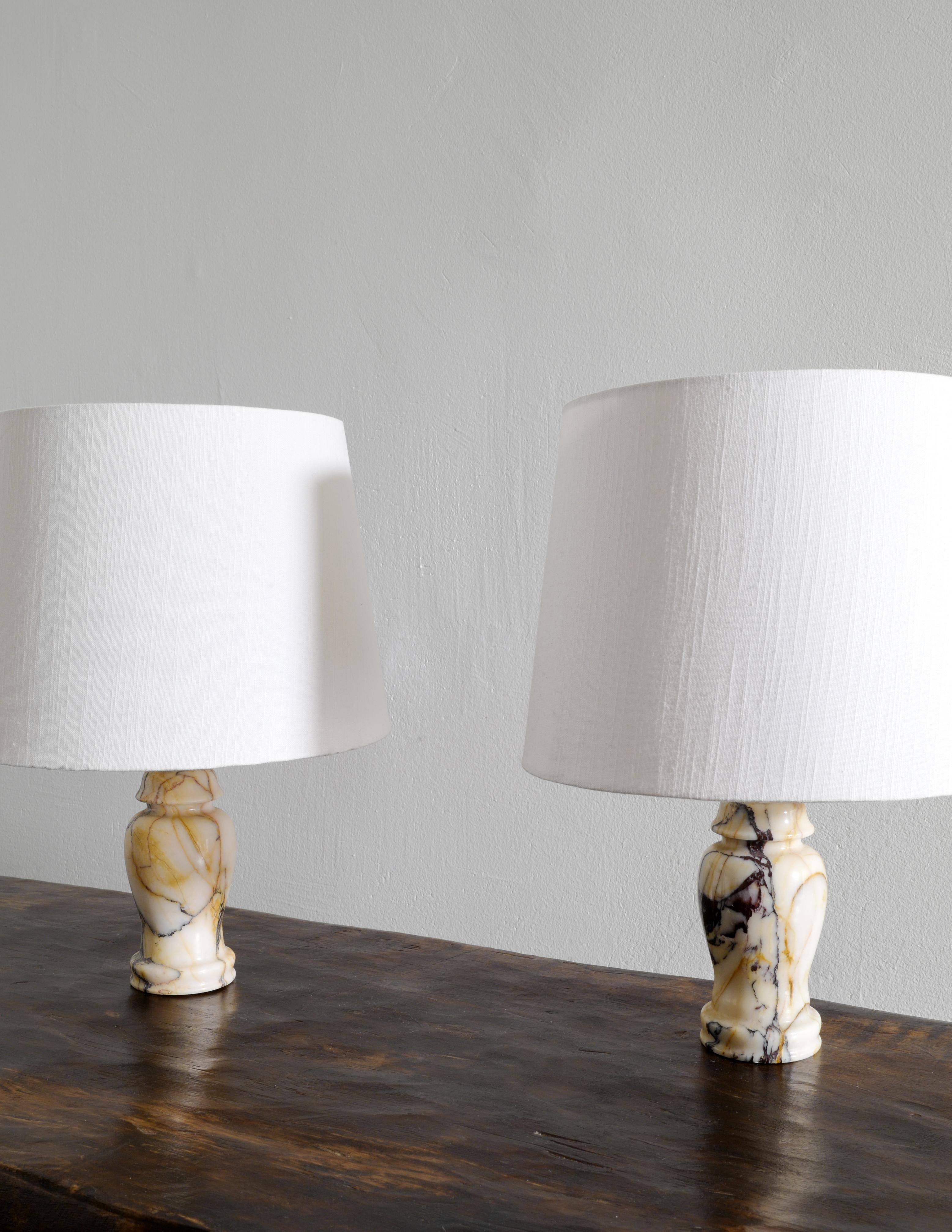 Swedish Pair of Mid-Century Desk Table Lamps in Marble Produced in Sweden, 1950s
