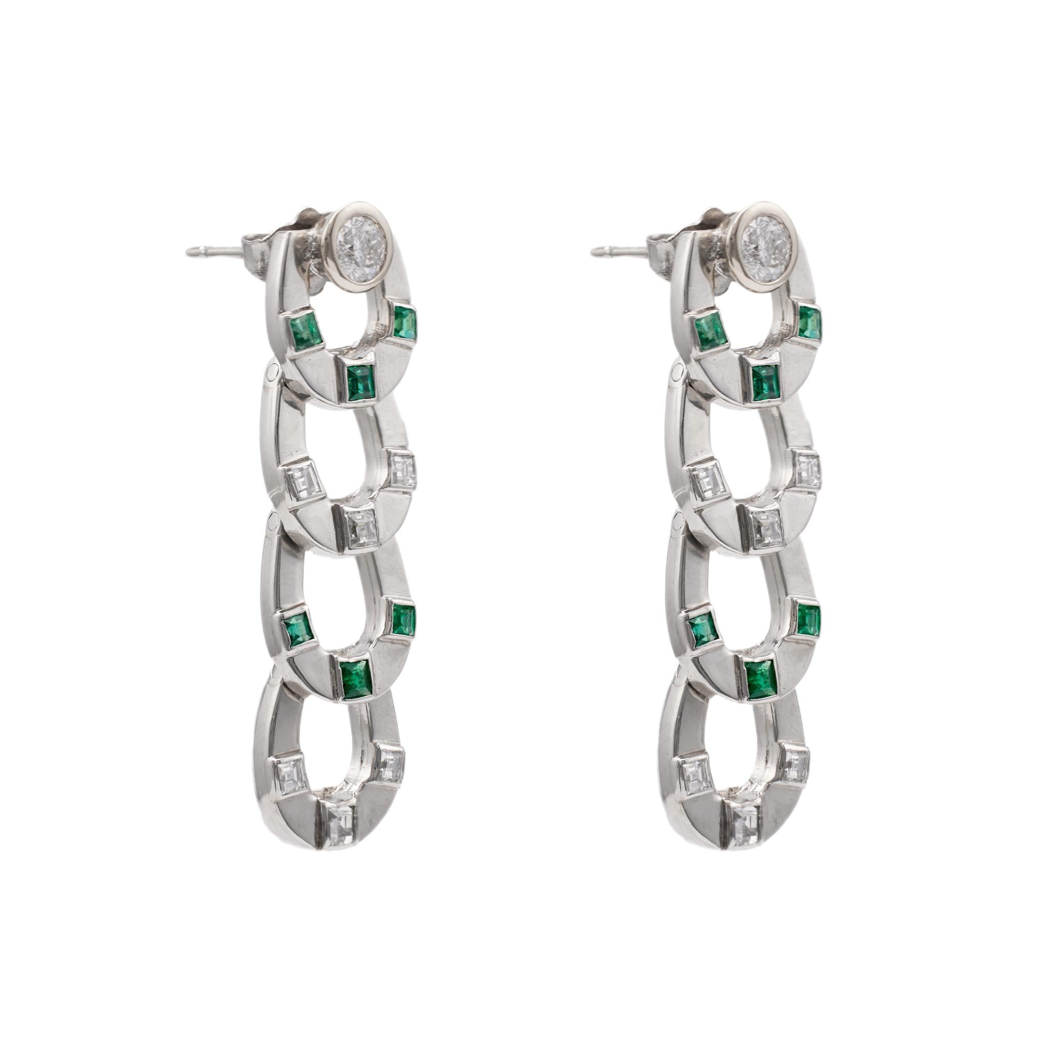 Women's or Men's Pair of Mid-Century Diamond and Emerald Horseshoe Drop Earrings