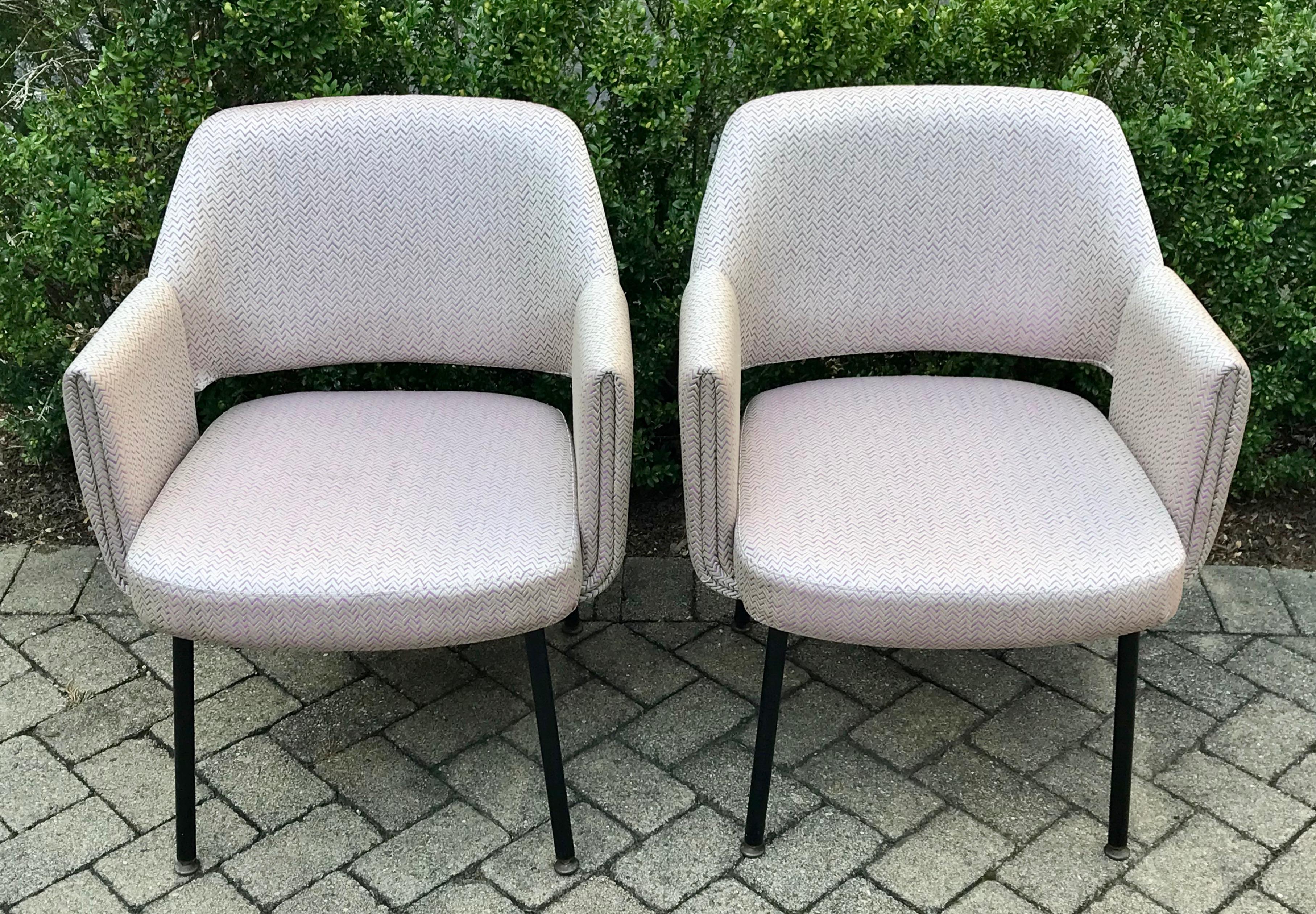 Rare pair of Mid-Century Modern dining or side chairs designed by Marc Simon for the dining room of the SS France Luxury Liner, 1962.