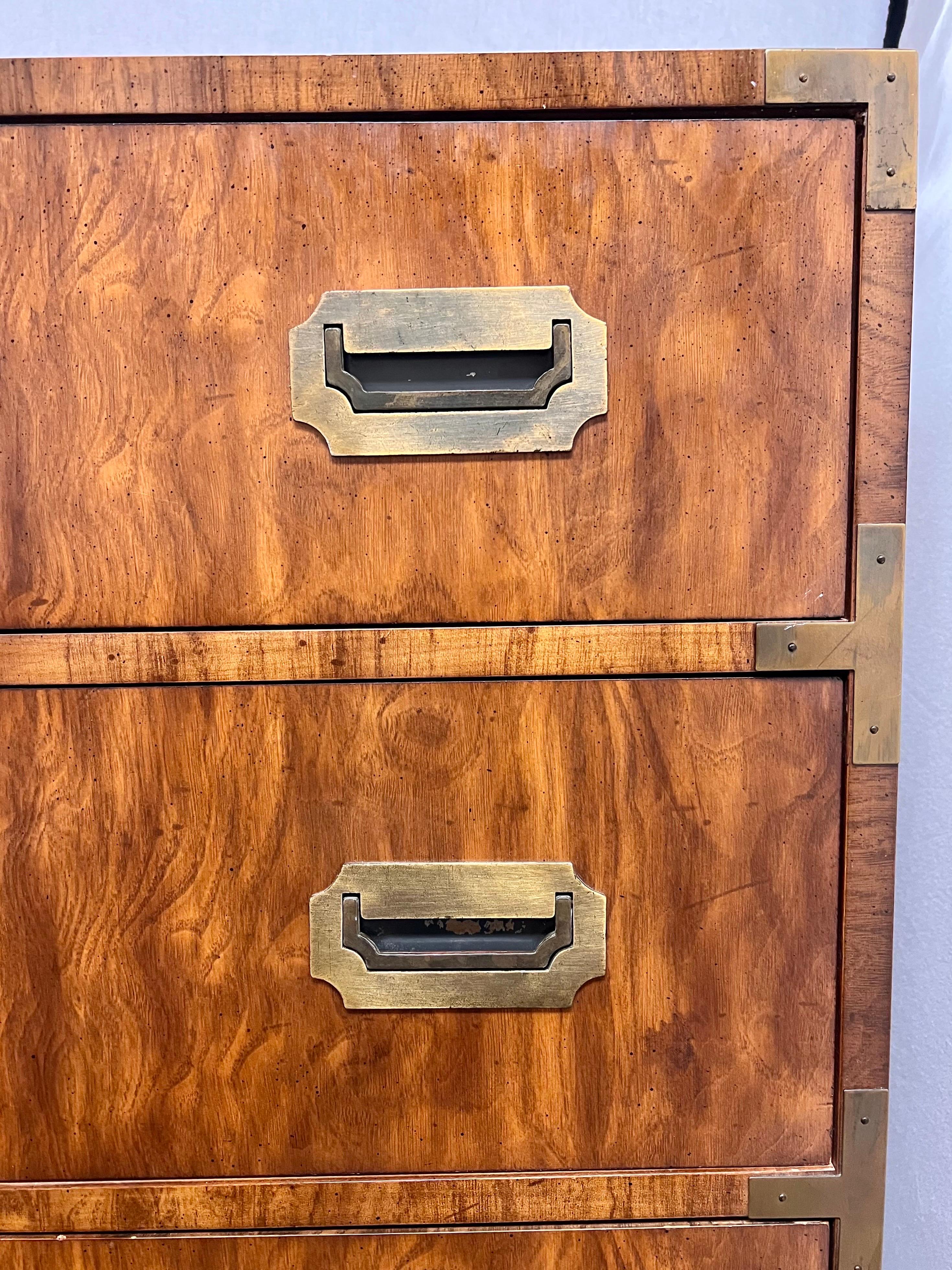 Brass Pair of Mid-Century Dixie Furniture Campaigner Campaign Style Chests Dressers