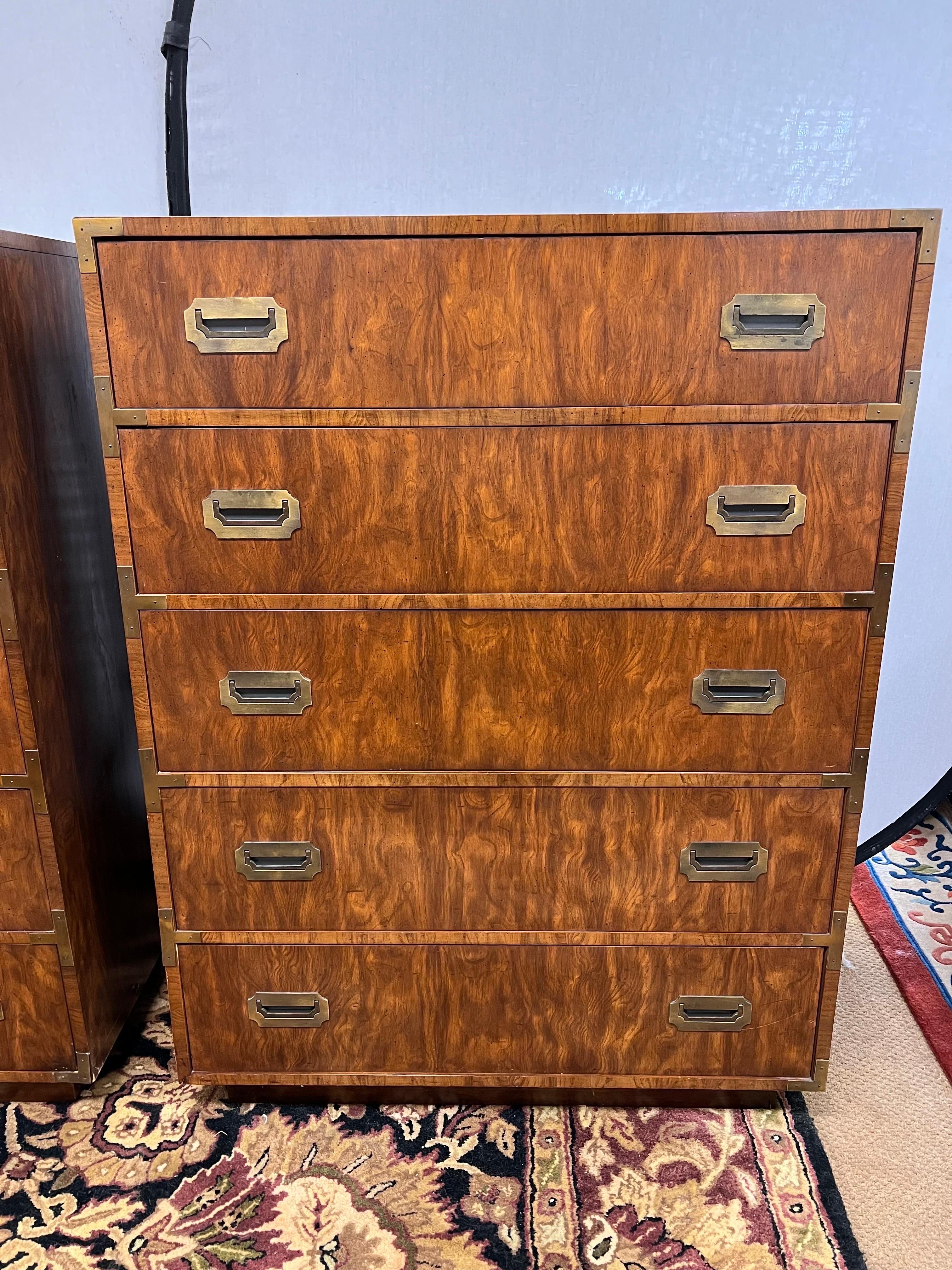 American Pair of Mid-Century Dixie Furniture Campaigner Campaign Style Chests Dressers
