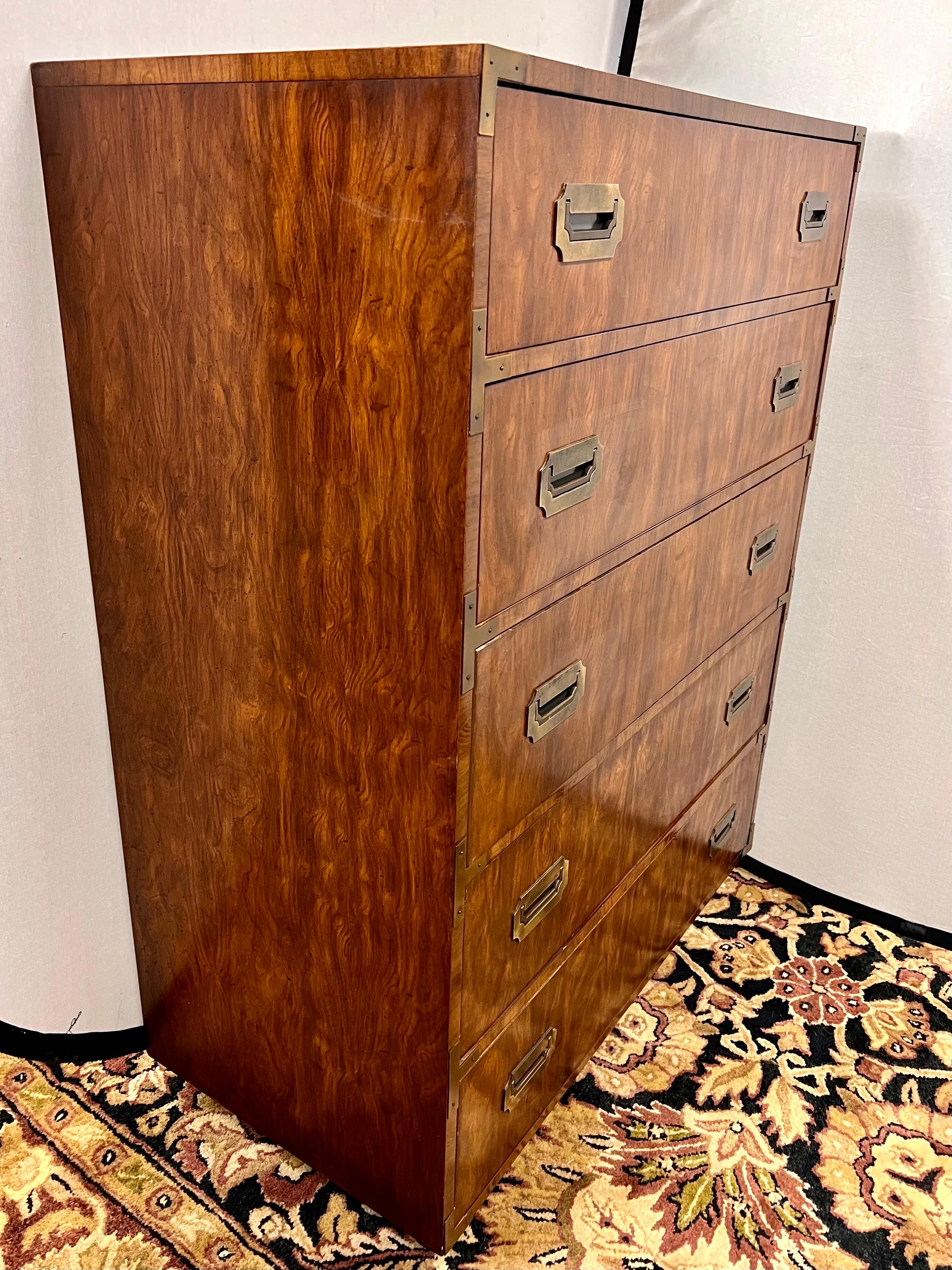 Pair of Mid-Century Dixie Furniture Campaigner Campaign Style Chests Dressers In Good Condition In West Hartford, CT