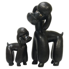 Vintage Pair of Mid-Century Dog Poodle Sculptures by Leopold Anzengruber, Austria, 1950s