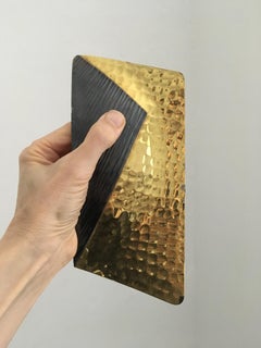 Pair of Midcentury Door Handles of Hammered Brass and Blackened Copper, Italy