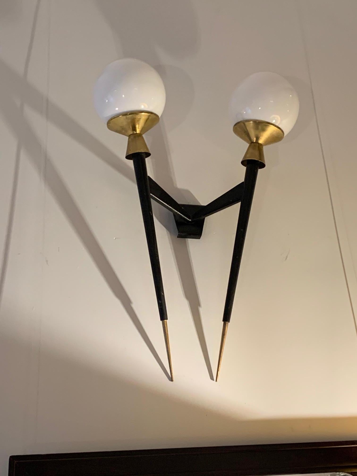 Pair of Mid-Century Double French Torchère Wall  Sconces 3