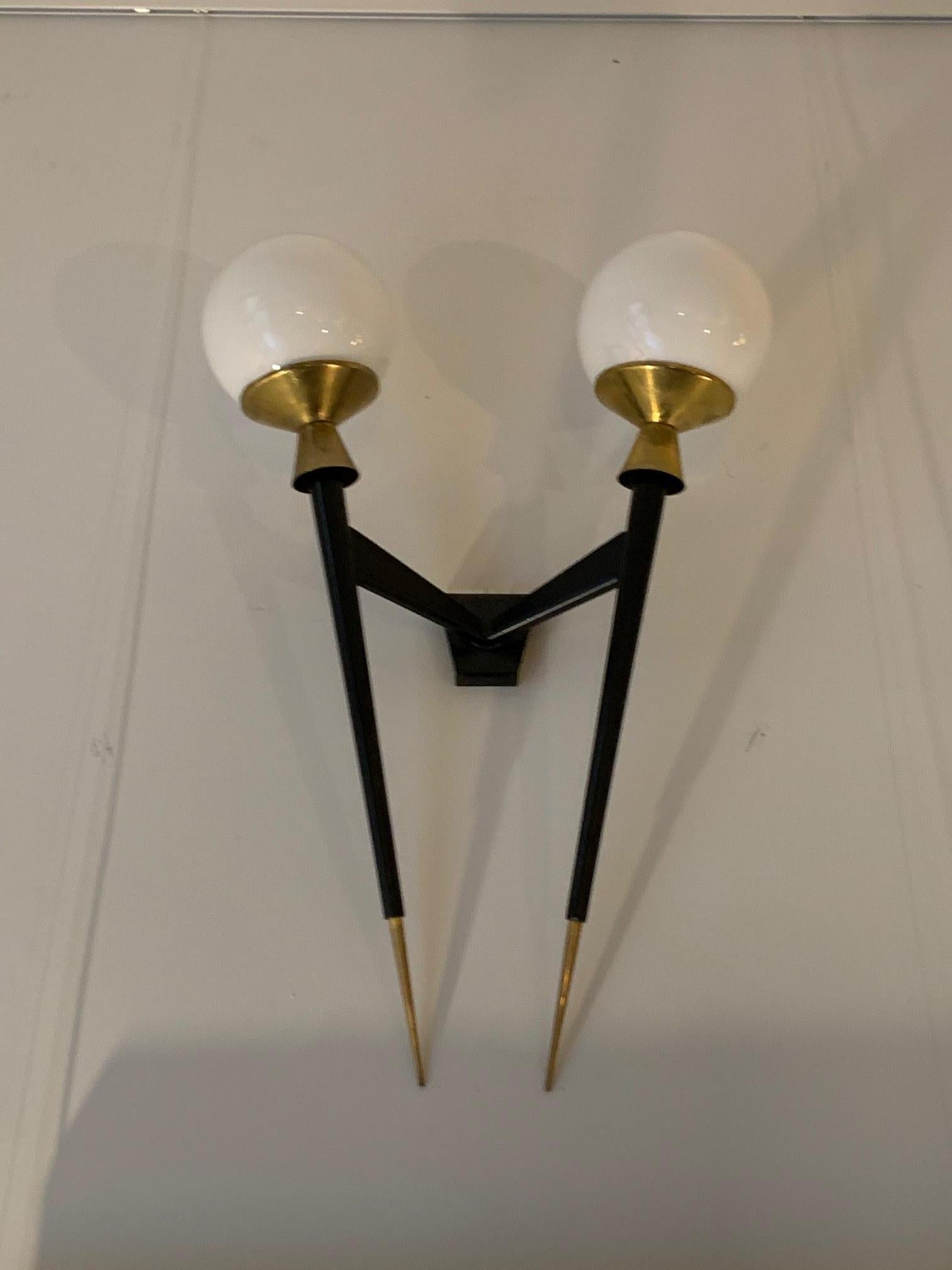 Pair of Mid-Century Double French Torchère Wall  Sconces 4