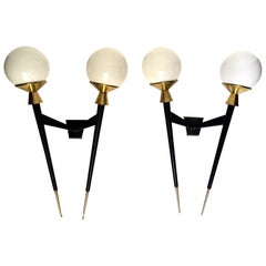 Vintage Pair of Mid-Century Double French Torchère Wall  Sconces