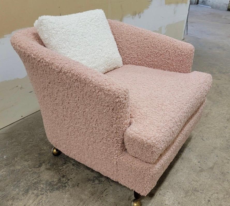 Pair of Mid-Century Drexel Blush Pink Boucle Chairs Newly Reupholstered 1
