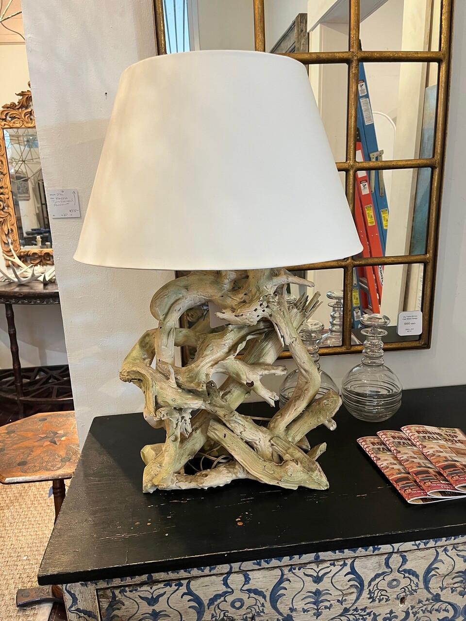Paar Treibholz-Tischlampen aus der Mitte des Jahrhunderts aus den 70er Jahren mit Gesso-Finish