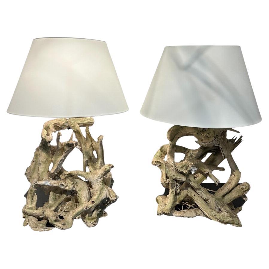 Pair of Mid-Century Driftwood Table Lamps