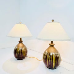 Pair of Mid Century Drip Glaze Ceramic Lamps