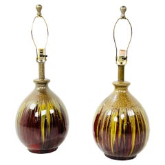 Pair of Mid Century Drip Glaze Ceramic Lamps