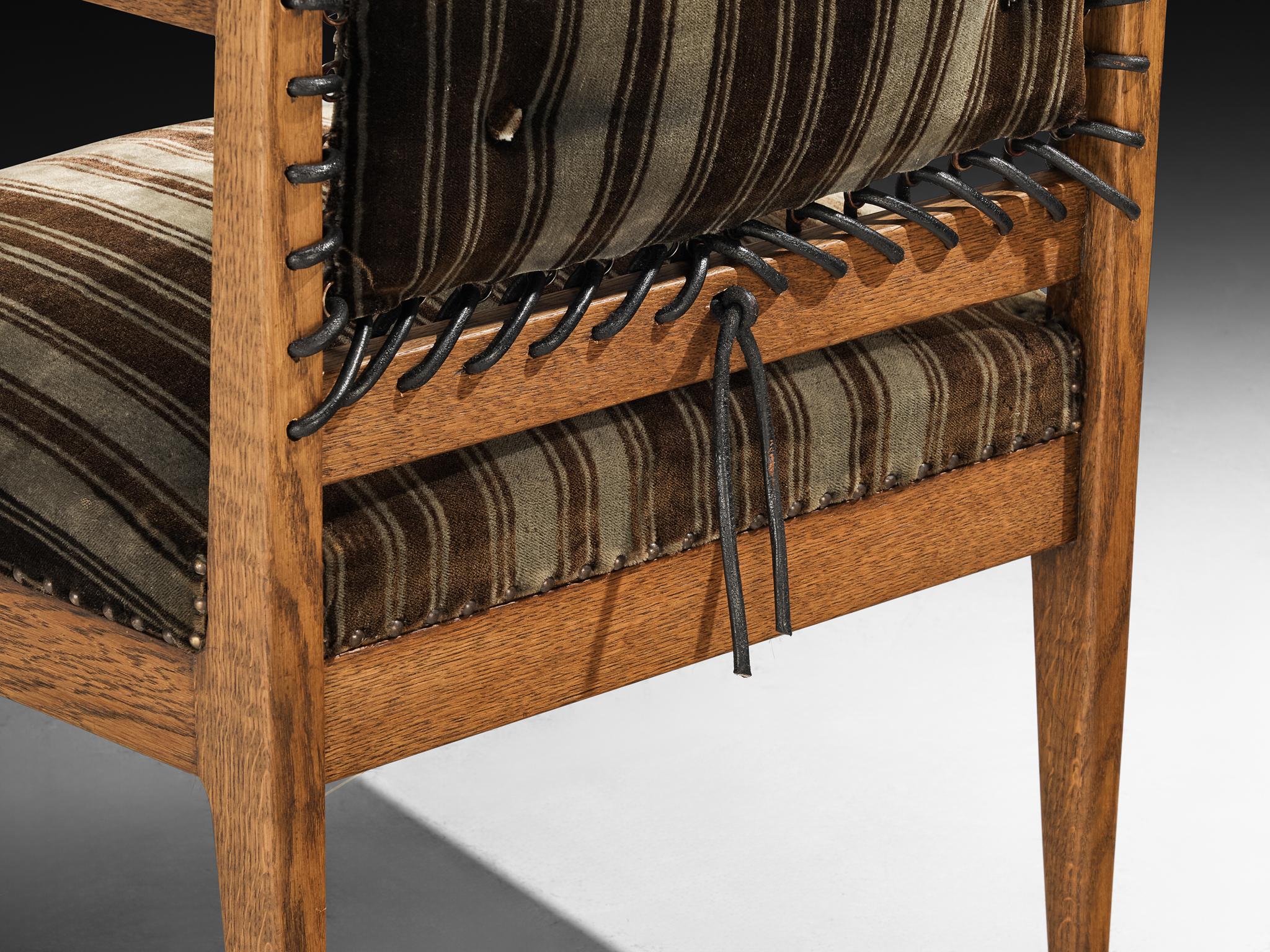 Pair of Mid-Century Dutch Armchairs in Oak with Laced Detailing For Sale 3